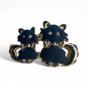 Vintage Niello or Matte Black & Gold Tone Fox / Cat Brooch